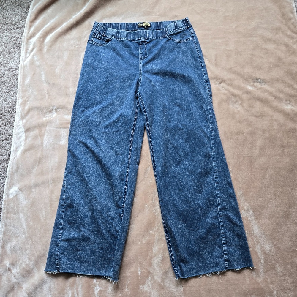 Suzanne Betro Womens Pull-on Jean Trousers Wide Legs Sz 20 Stretchy Raw Hems